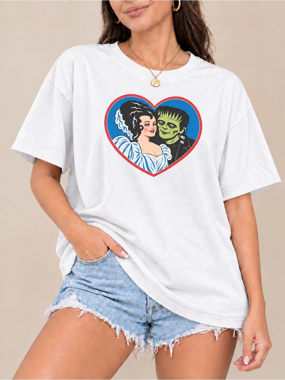 Frankenstein Monster Couple Heart Graphic Unisex T-shirt Horror Movie